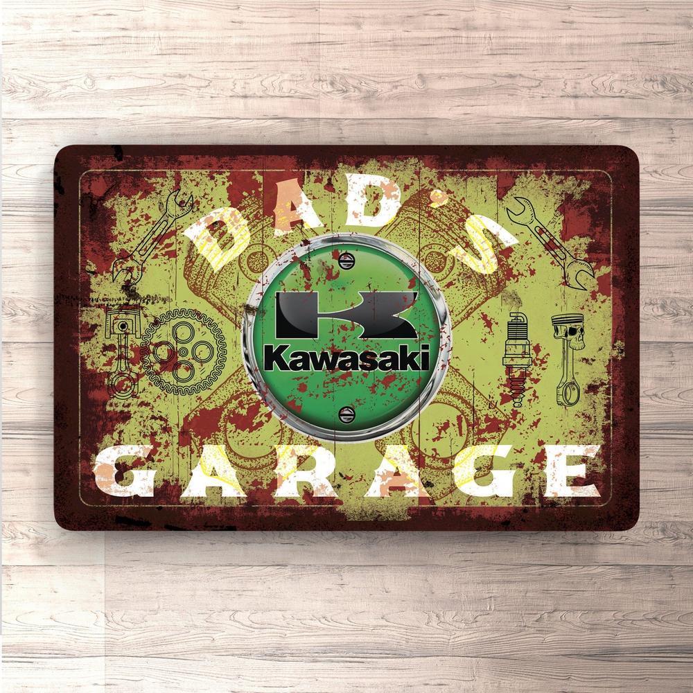 Kawasaki Dads Garage Vintage Skilte, Musemåtte, Dørmåtte-Skilte-Kawasaki-Garage Culture Shop- garage - man cave - merchandise