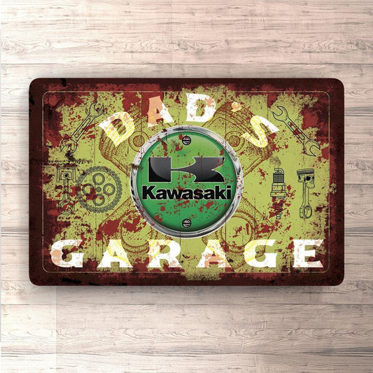 Kawasaki Dads Garage Vintage Skilte, Musemåtte, Dørmåtte-Skilte-Kawasaki-Garage Culture Shop- garage - man cave - merchandise