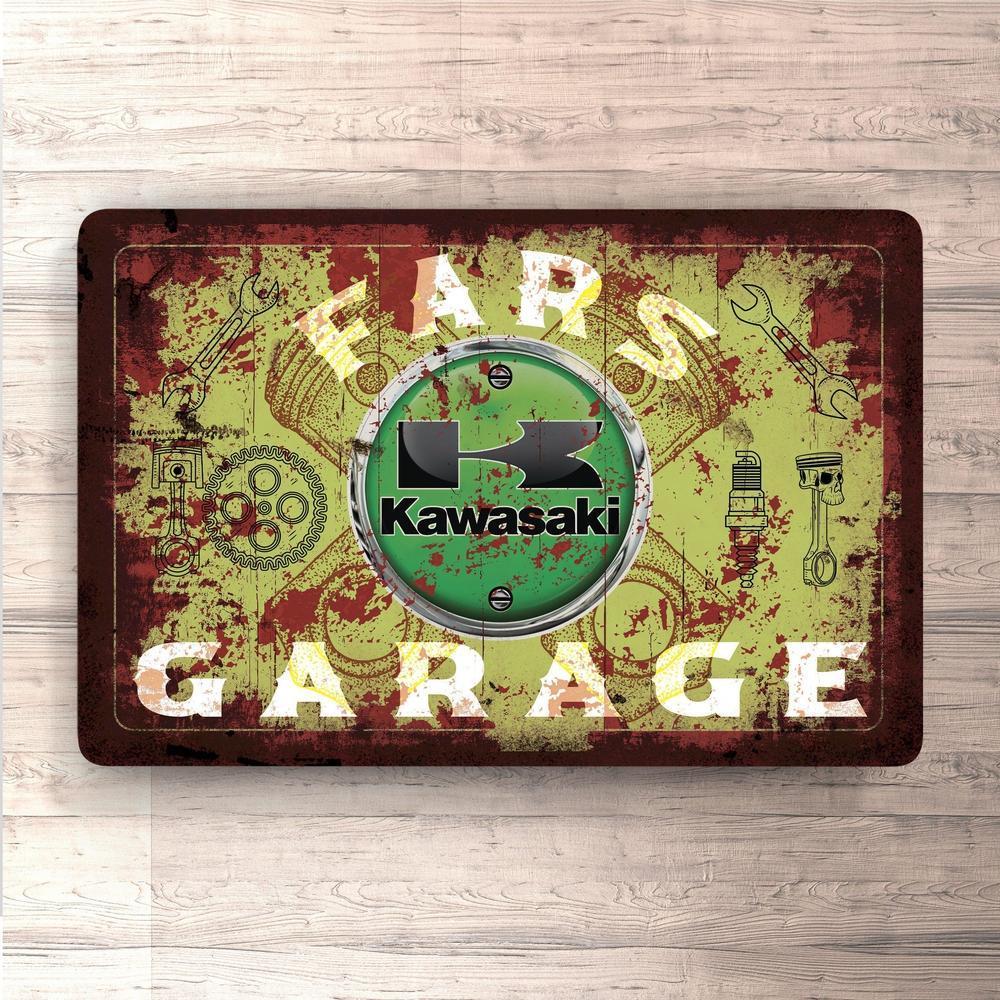 Kawasaki Fars Garage Vintage Skilte, Musemåtte, Dørmåtte-Skilte-Kawasaki-Garage Culture Shop- garage - man cave - merchandise