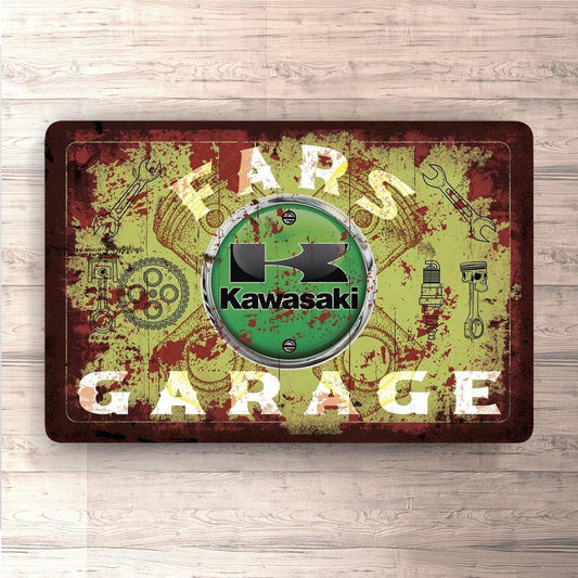 Kawasaki Fars Garage Vintage Skilte, Musemåtte, Dørmåtte-Skilte-Kawasaki-Garage Culture Shop- garage - man cave - merchandise
