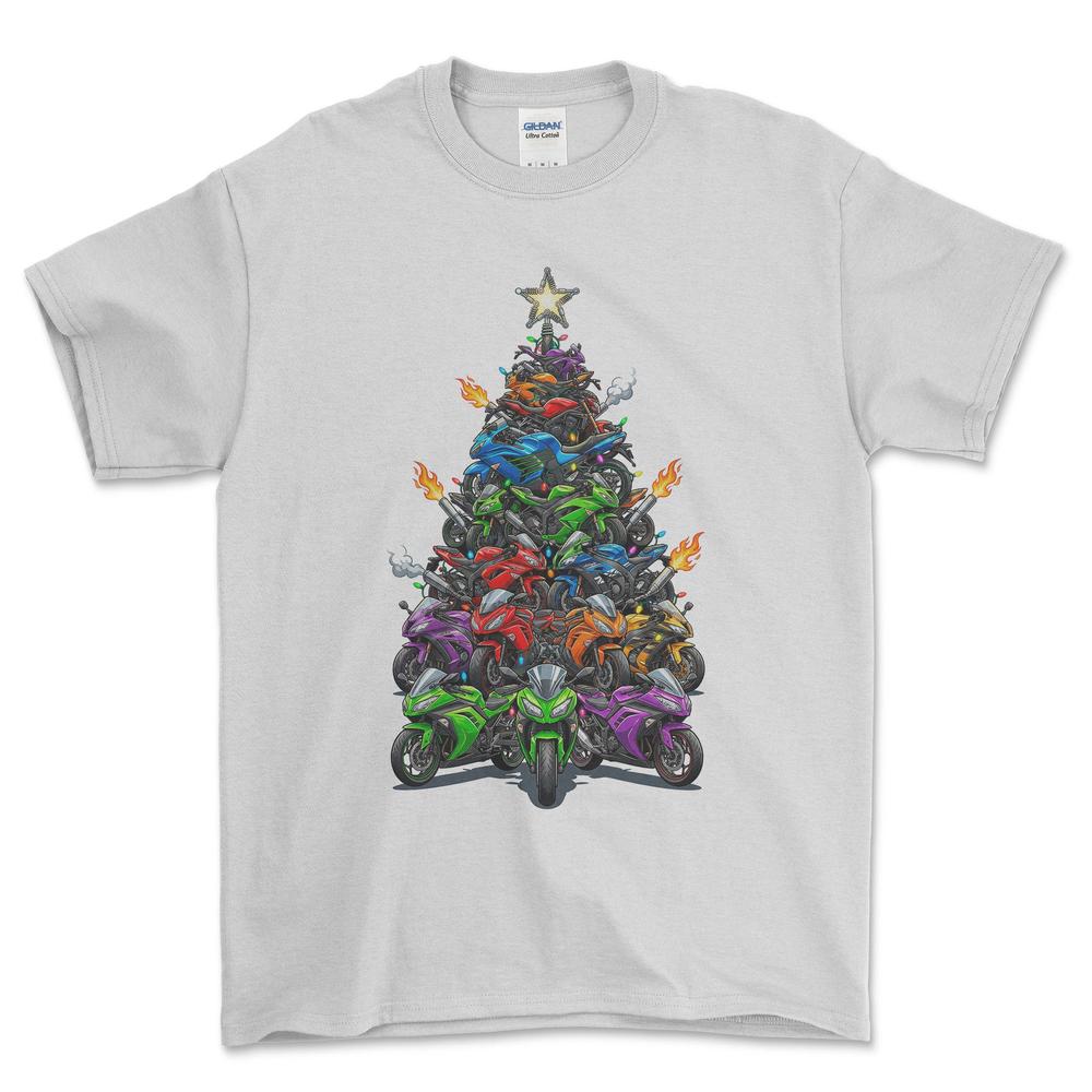 Kawasaki Juletræ Christmas Tree - Unisex T-Shirt-Beklædning-Kawasaki-Hvid-S-Forside-Garage Culture Shop- garage - man cave - merchandise