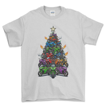 Kawasaki Juletræ Christmas Tree - Unisex T-Shirt-Beklædning-Kawasaki-Hvid-S-Forside-Garage Culture Shop- garage - man cave - merchandise