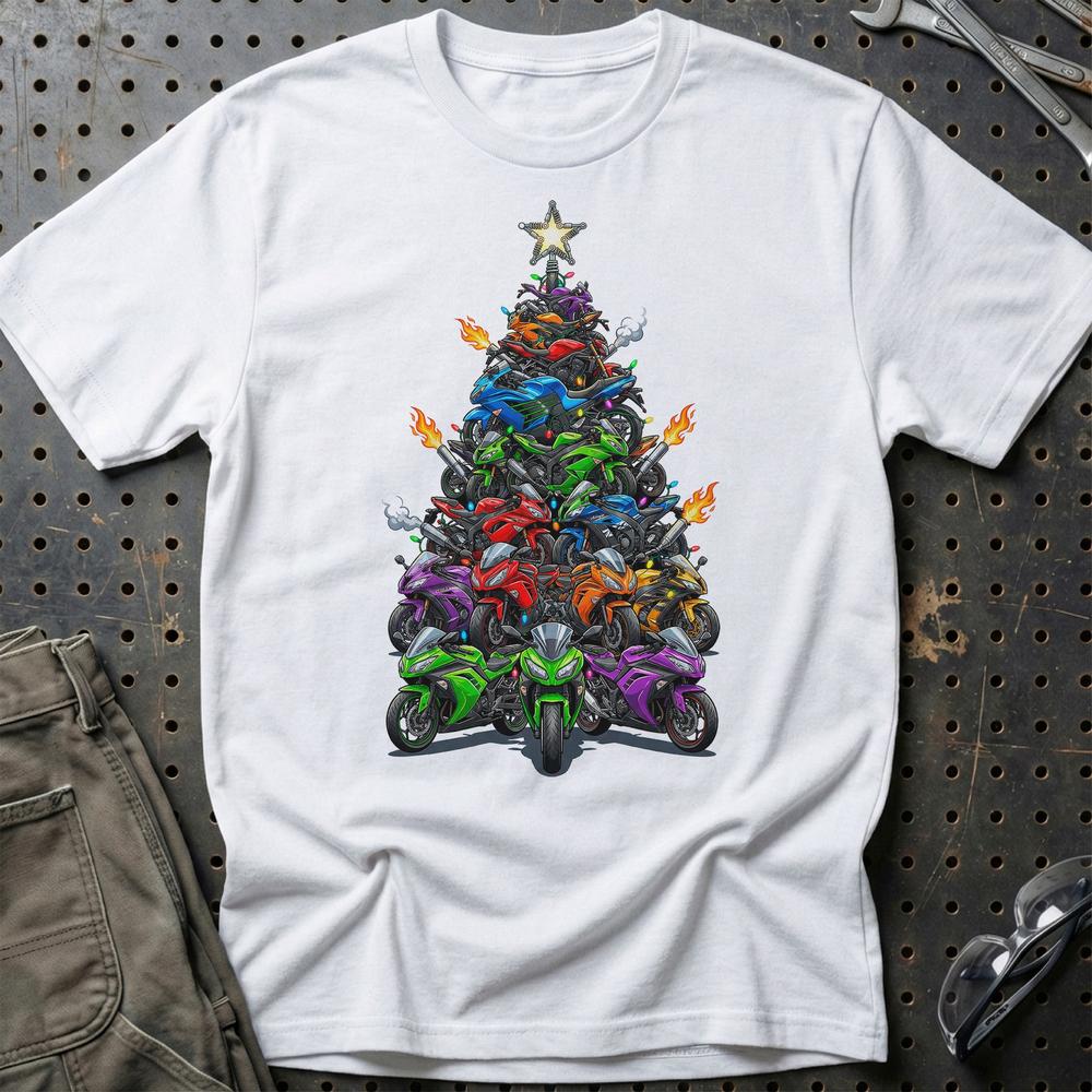 Kawasaki Juletræ Christmas Tree - Unisex T-Shirt-Beklædning-Kawasaki-Hvid-S-Garage Culture Shop- garage - man cave - merchandise