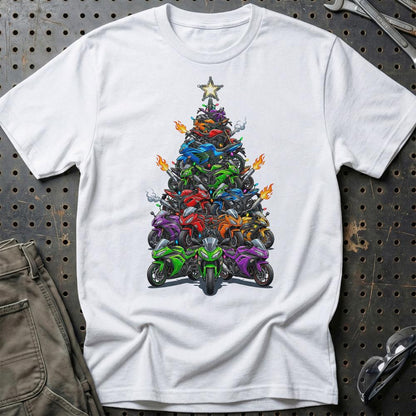 Kawasaki Juletræ Christmas Tree - Unisex T-Shirt-Beklædning-Kawasaki-Hvid-S-Garage Culture Shop- garage - man cave - merchandise