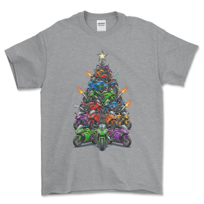 Kawasaki Juletræ Christmas Tree - Unisex T-Shirt-Beklædning-Kawasaki-Grå Sport-S-Forside-Garage Culture Shop- garage - man cave - merchandise