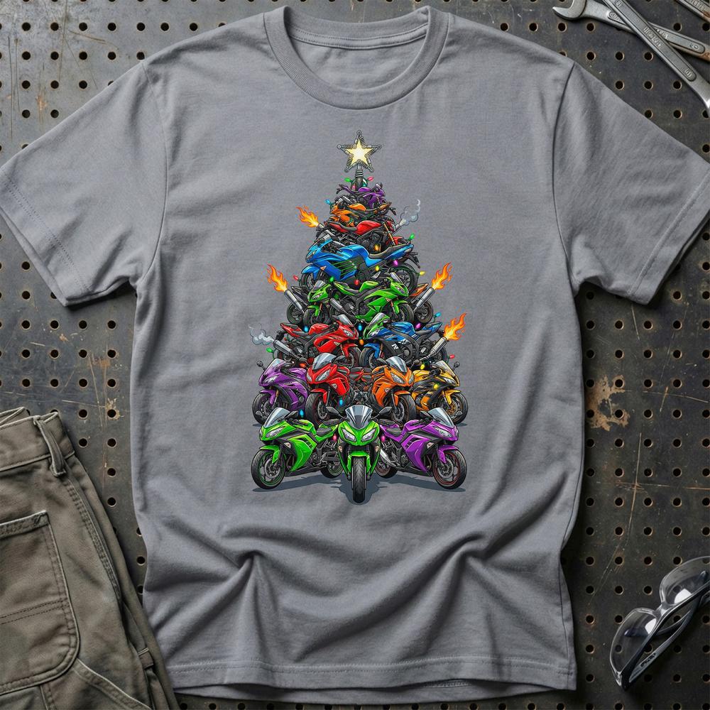 Kawasaki Juletræ Christmas Tree - Unisex T-Shirt-Beklædning-Kawasaki-Grå Sport-S-Garage Culture Shop- garage - man cave - merchandise