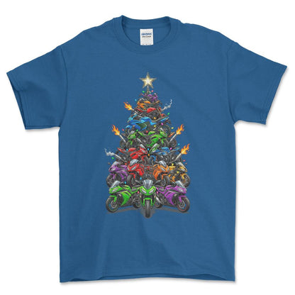 Kawasaki Juletræ Christmas Tree - Unisex T-Shirt-Beklædning-Kawasaki-Blå Royal-S-Forside-Garage Culture Shop- garage - man cave - merchandise
