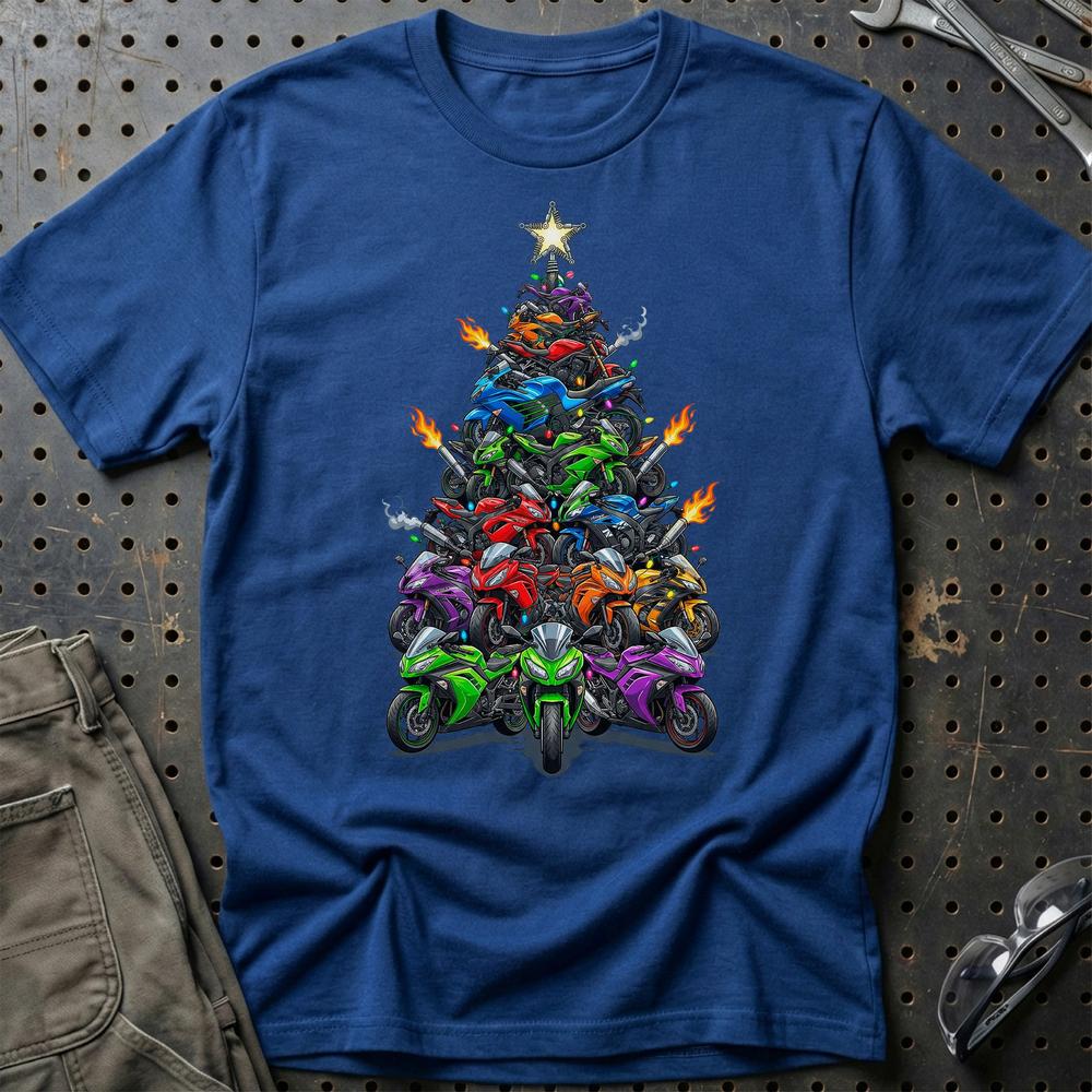 Kawasaki Juletræ Christmas Tree - Unisex T-Shirt-Beklædning-Kawasaki-Blå Royal-S-Garage Culture Shop- garage - man cave - merchandise