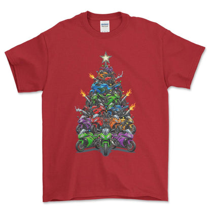 Kawasaki Juletræ Christmas Tree - Unisex T-Shirt-Beklædning-Kawasaki-Rød-S-Forside-Garage Culture Shop- garage - man cave - merchandise