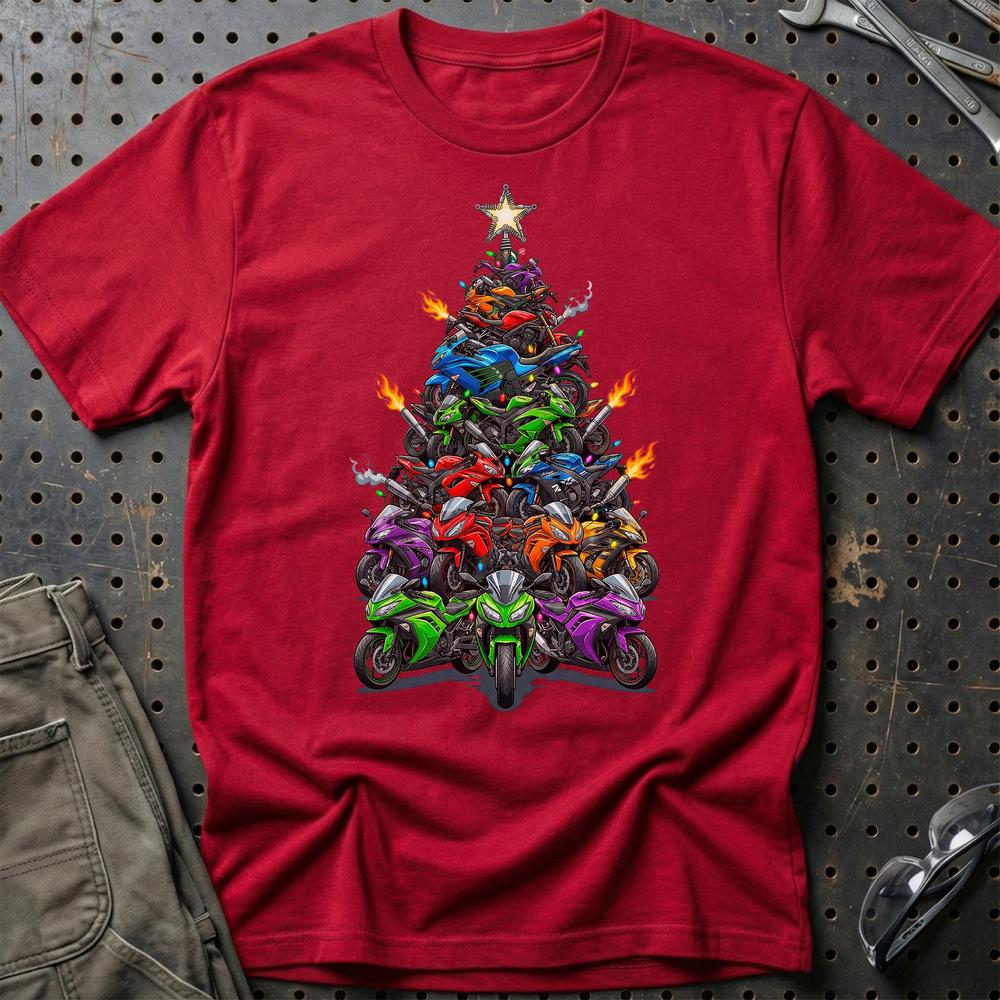 Kawasaki Juletræ Christmas Tree - Unisex T-Shirt-Beklædning-Kawasaki-Rød-S-Garage Culture Shop- garage - man cave - merchandise
