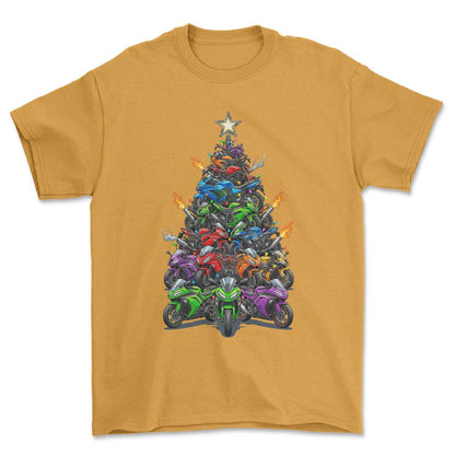 Kawasaki Juletræ Christmas Tree - Unisex T-Shirt-Beklædning-Kawasaki-Guld-S-Forside-Garage Culture Shop- garage - man cave - merchandise