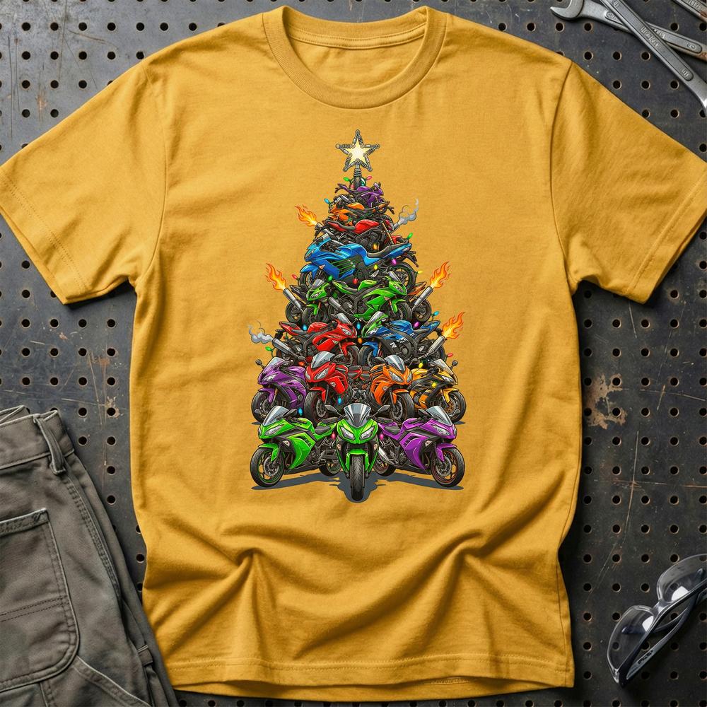 Kawasaki Juletræ Christmas Tree - Unisex T-Shirt-Beklædning-Kawasaki-Guld-S-Garage Culture Shop- garage - man cave - merchandise