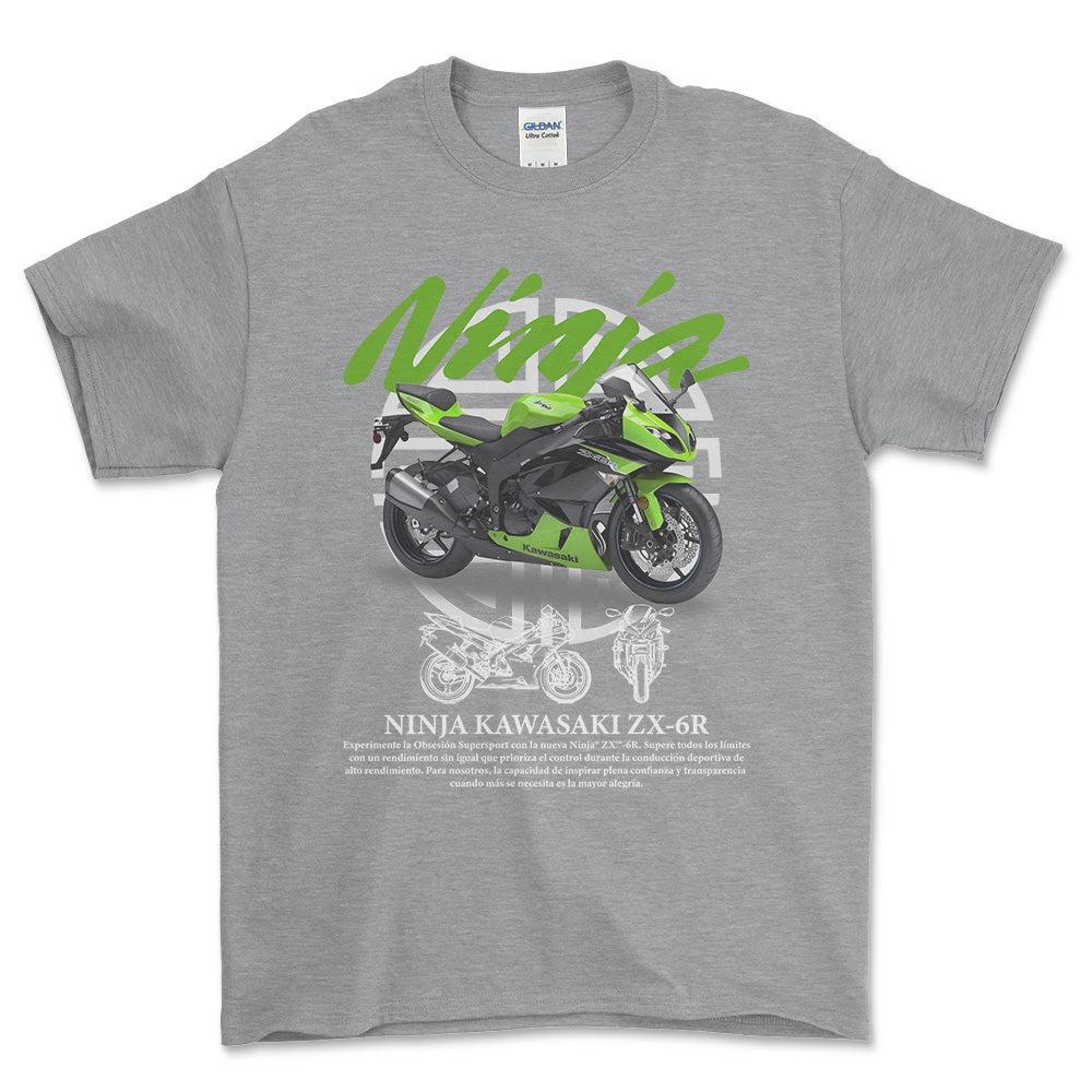 Kawasaki Ninja Unisex T-Shirt , Bomuld-Beklædning-Kawasaki-Grå Sport-S-Forside-Garage Culture Shop- garage - man cave - merchandise