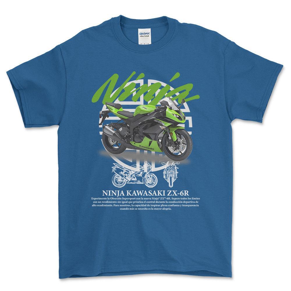 Kawasaki Ninja Unisex T-Shirt , Bomuld-Beklædning-Kawasaki-Blå Royal-S-Forside-Garage Culture Shop- garage - man cave - merchandise
