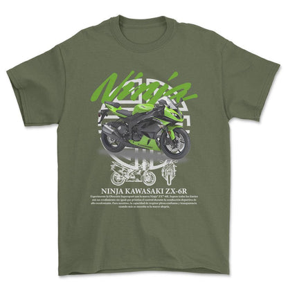 Kawasaki Ninja Unisex T-Shirt , Bomuld-Beklædning-Kawasaki-Grøn Militær-S-Forside-Garage Culture Shop- garage - man cave - merchandise