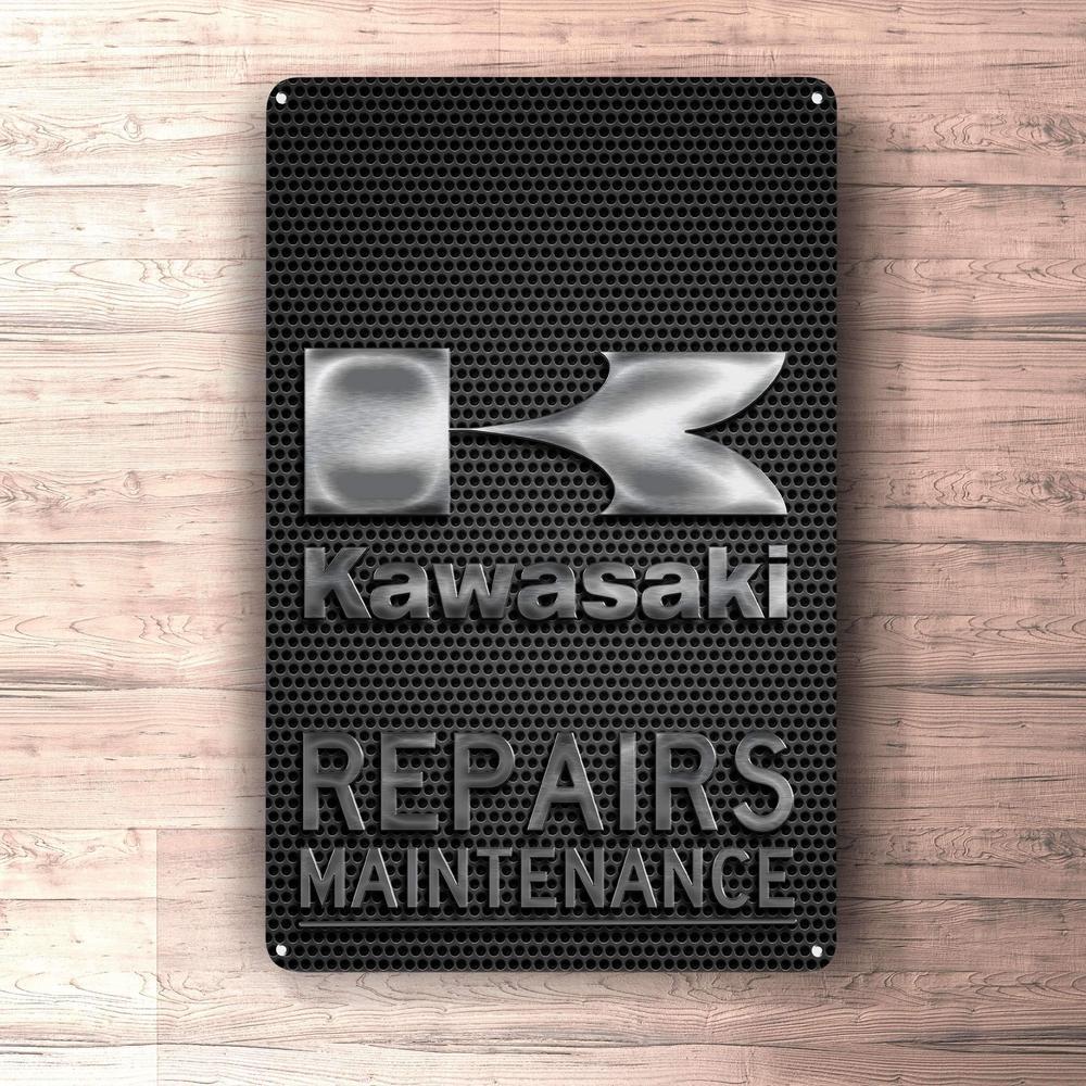 Kawasaki Repairs Maintenance Skilte, Musemåtte, Dørmåtte , Plakat-Skilte-Kawasaki-Garage Culture Shop- garage - man cave - merchandise