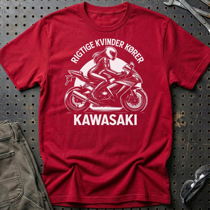 Kawasaki Rigtige Kvinder Kører Kawasaki - Unisex T-Shirt , Bomuld-Beklædning-Kawasaki-Rød-S-Garage Culture Shop- garage - man cave - merchandise
