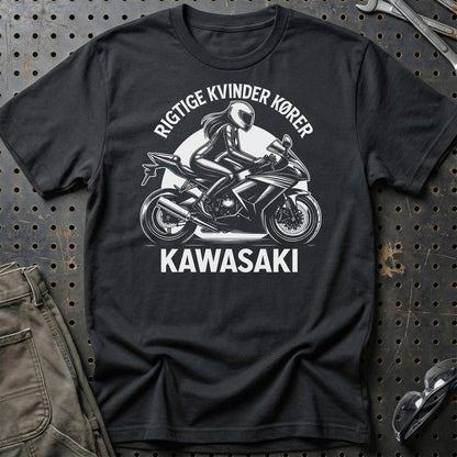 Kawasaki Rigtige Kvinder Kører Kawasaki - Unisex T-Shirt , Bomuld-Beklædning-Kawasaki-Sort-S-Garage Culture Shop- garage - man cave - merchandise