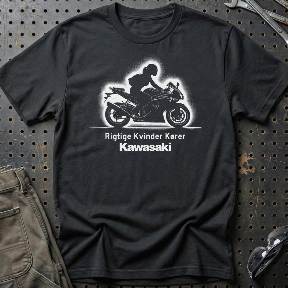 Kawasaki Rigtige Kvinder Kører - Unisex T-Shirt , Bomuld-Beklædning-Kawasaki-Sort-S-Garage Culture Shop- garage - man cave - merchandise