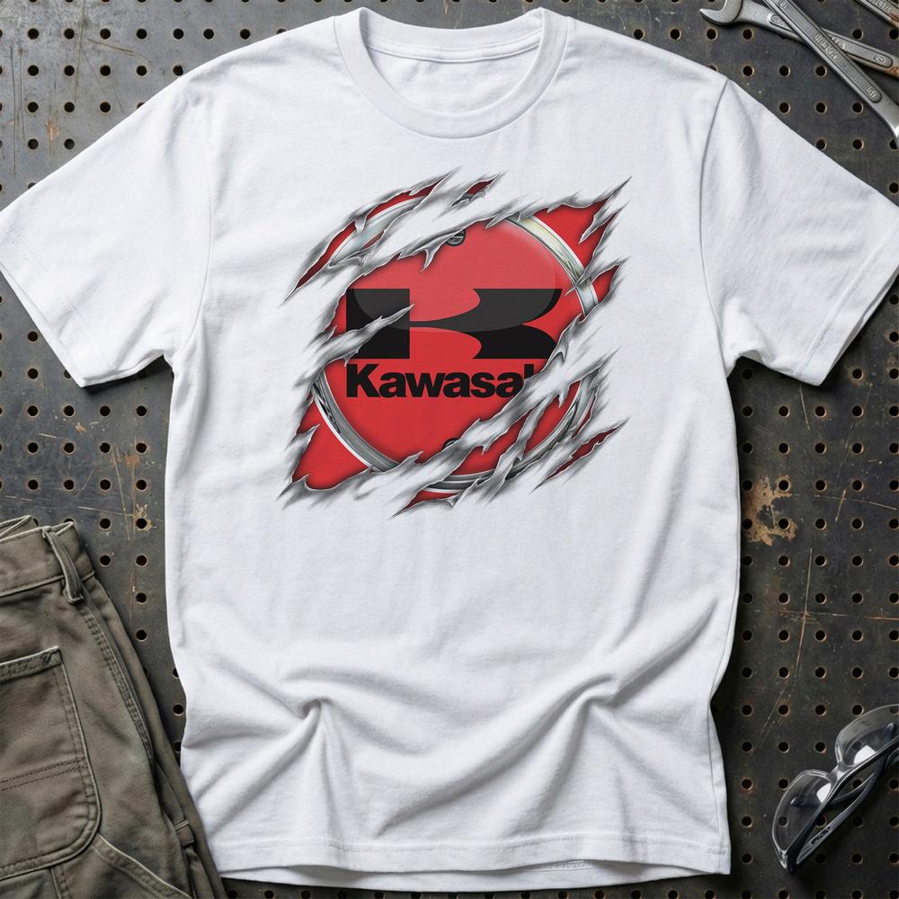 Kawasaki Ripped Unisex T-Shirt , Bomuld-Beklædning-Kawasaki-Hvid-S-Garage Culture Shop- garage - man cave - merchandise
