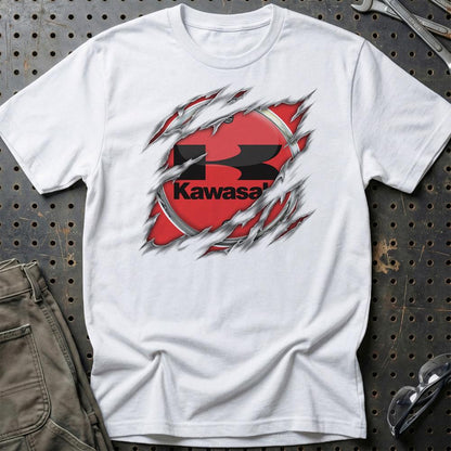 Kawasaki Ripped Unisex T-Shirt , Bomuld-Beklædning-Kawasaki-Hvid-S-Garage Culture Shop- garage - man cave - merchandise
