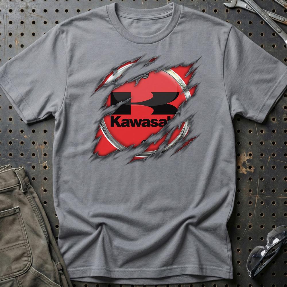 Kawasaki Ripped Unisex T-Shirt , Bomuld-Beklædning-Kawasaki-Grå Sport-S-Garage Culture Shop- garage - man cave - merchandise