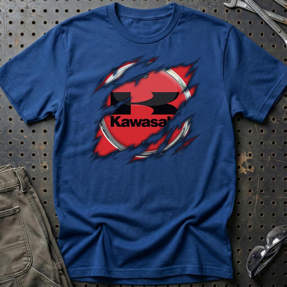 Kawasaki Ripped Unisex T-Shirt , Bomuld-Beklædning-Kawasaki-Blå Royal-S-Garage Culture Shop- garage - man cave - merchandise