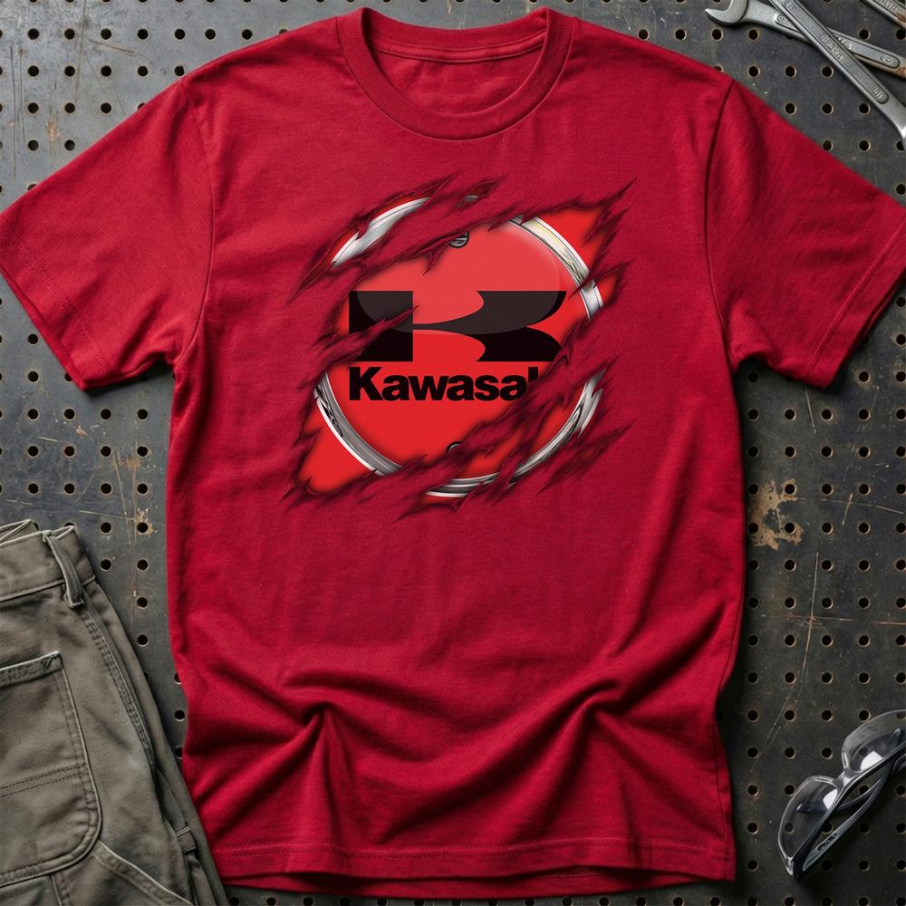 Kawasaki Ripped Unisex T-Shirt , Bomuld-Beklædning-Kawasaki-Rød-S-Garage Culture Shop- garage - man cave - merchandise