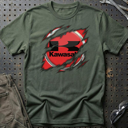 Kawasaki Ripped Unisex T-Shirt , Bomuld-Beklædning-Kawasaki-Grøn Militær-S-Garage Culture Shop- garage - man cave - merchandise