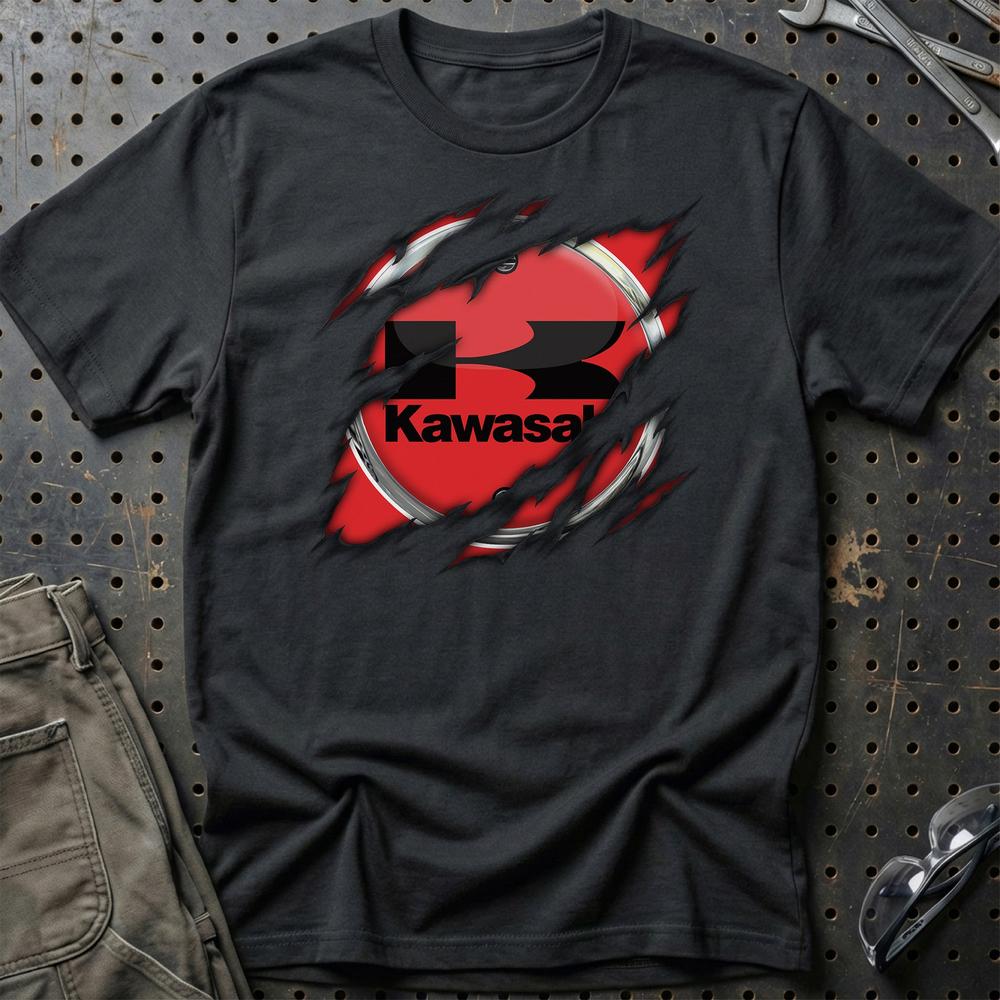 Kawasaki Ripped Unisex T-Shirt , Bomuld-Beklædning-Kawasaki-Sort-S-Garage Culture Shop- garage - man cave - merchandise