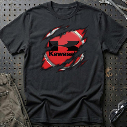 Kawasaki Ripped Unisex T-Shirt , Bomuld-Beklædning-Kawasaki-Sort-S-Garage Culture Shop- garage - man cave - merchandise