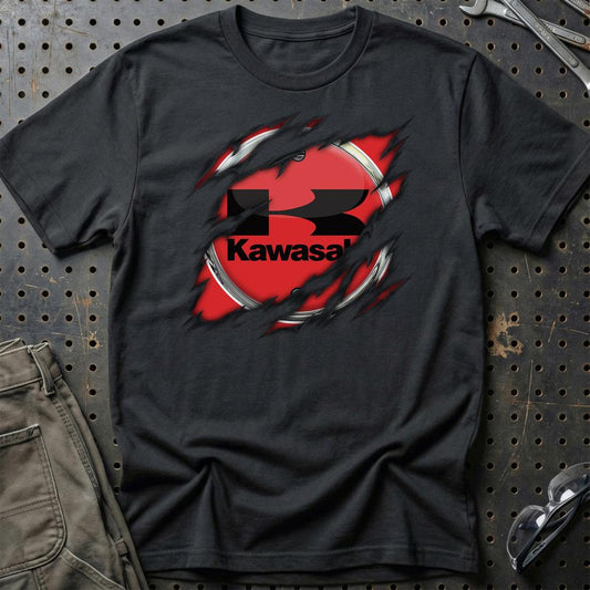 Kawasaki Ripped Unisex T-Shirt , Bomuld-Beklædning-Kawasaki-Sort-S-Garage Culture Shop- garage - man cave - merchandise