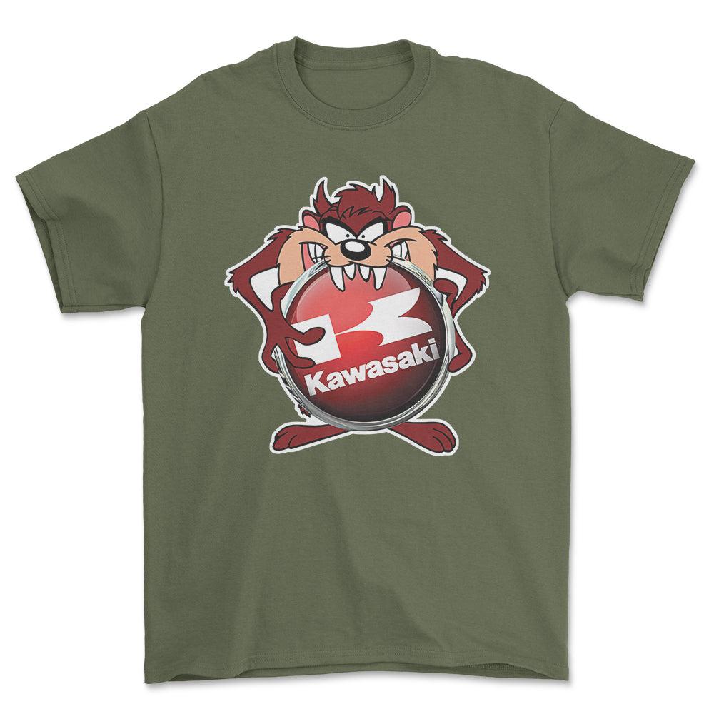 Kawasaki TAZ Unisex T-Shirt , Bomuld-Beklædning-Kawasaki-Grøn Militær-S-Forside-Garage Culture Shop- garage - man cave - merchandise