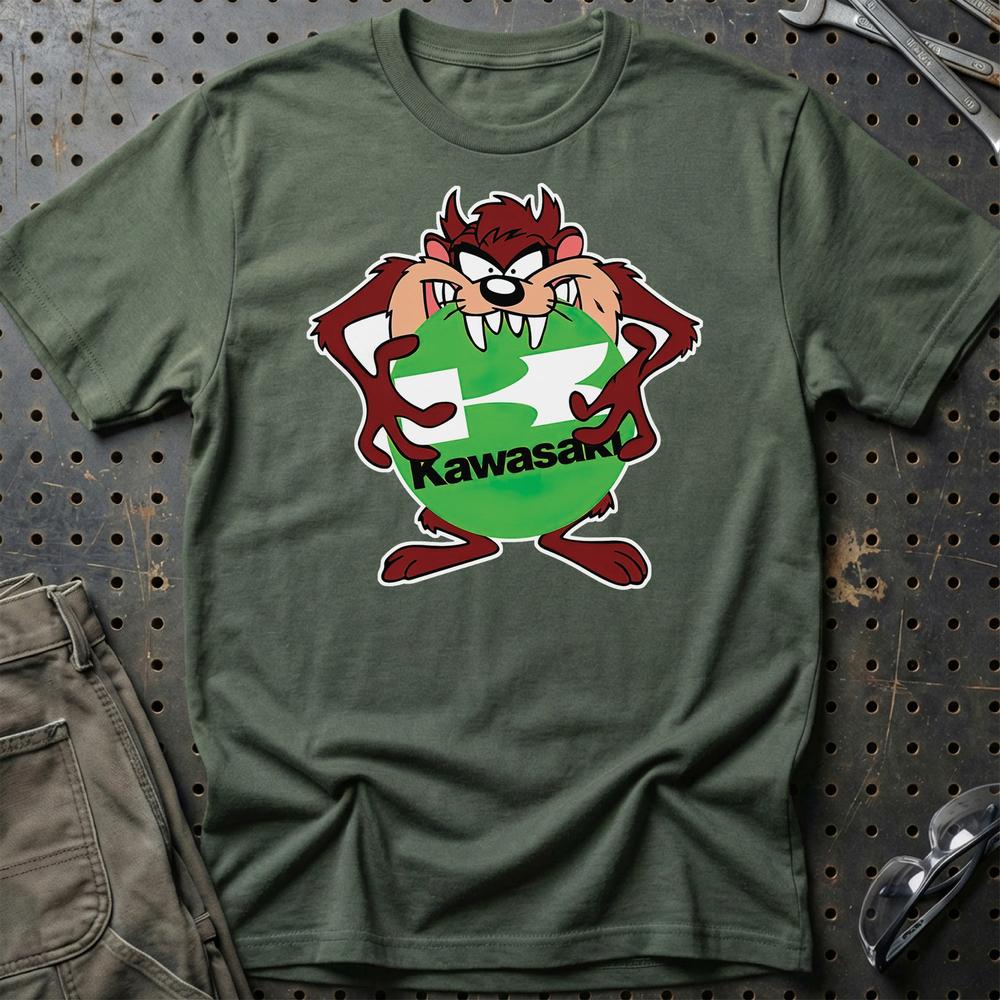 Kawasaki TAZ Unisex T-Shirt , Bomuld-Beklædning-Kawasaki-Grøn Militær-S-Garage Culture Shop- garage - man cave - merchandise