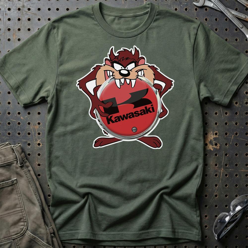 Kawasaki TAZ Unisex T-Shirt , Bomuld-Beklædning-Kawasaki-Grøn Militær-S-Garage Culture Shop- garage - man cave - merchandise