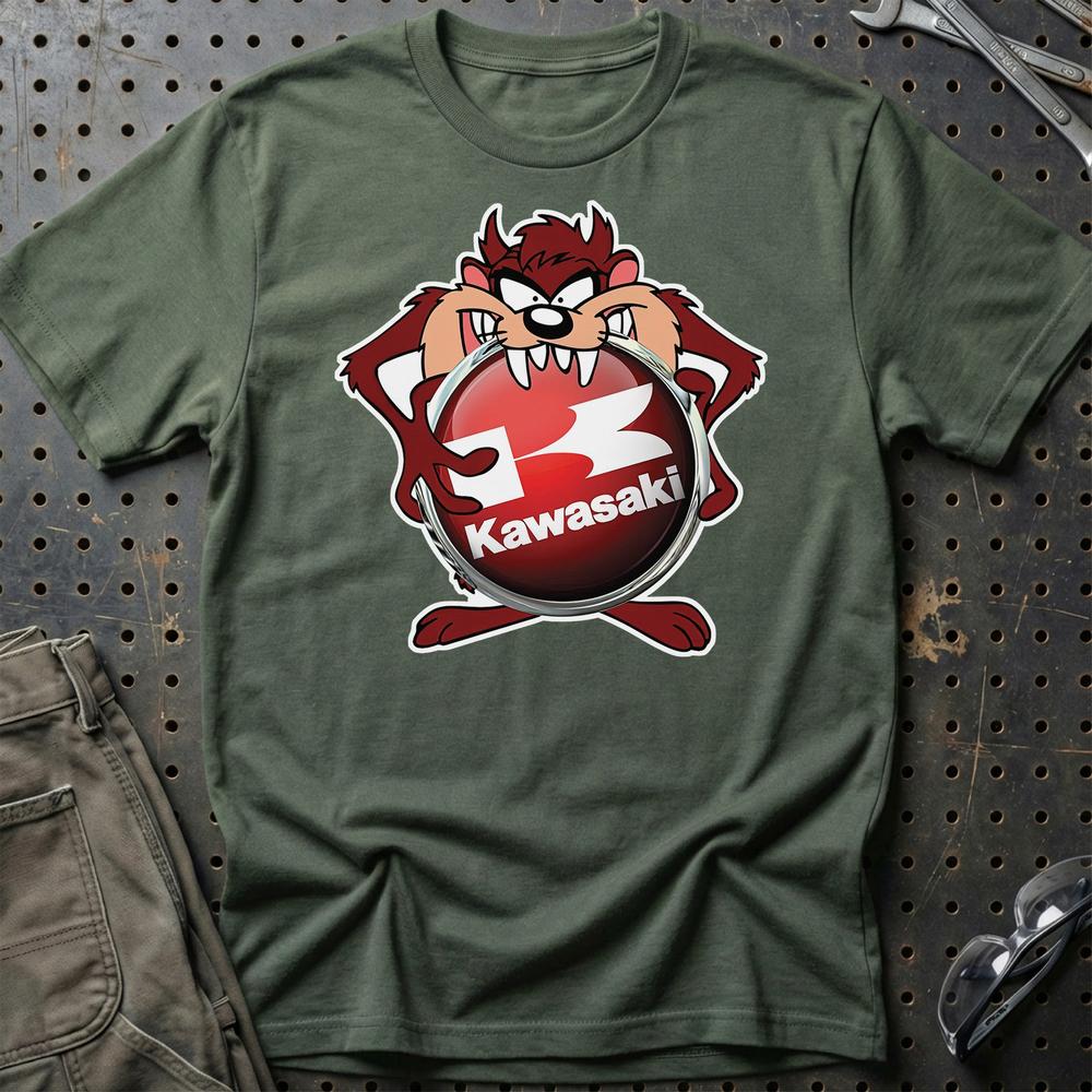 Kawasaki TAZ Unisex T-Shirt , Bomuld-Beklædning-Kawasaki-Grøn Militær-S-Garage Culture Shop- garage - man cave - merchandise