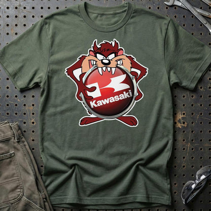 Kawasaki TAZ Unisex T-Shirt , Bomuld-Beklædning-Kawasaki-Grøn Militær-S-Garage Culture Shop- garage - man cave - merchandise