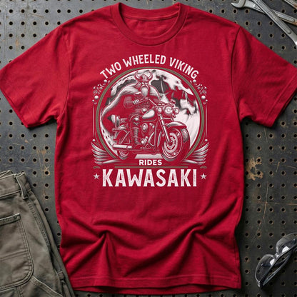 Kawasaki Two Wheeled Viking Rides Kawasaki - Unisex T-Shirt , Bomuld-Beklædning-Kawasaki-Rød-S-Garage Culture Shop- garage - man cave - merchandise
