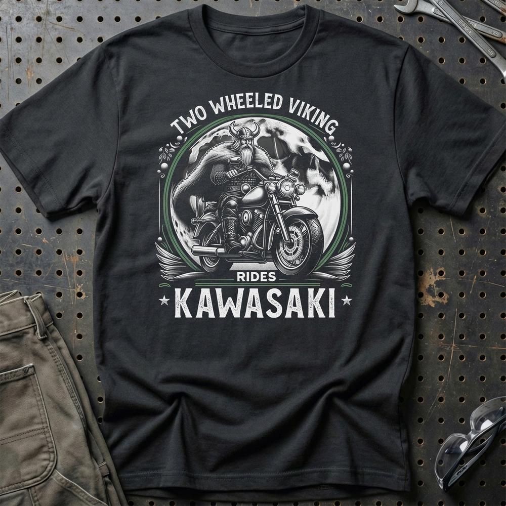 Kawasaki Two Wheeled Viking Rides Kawasaki - Unisex T-Shirt , Bomuld-Beklædning-Kawasaki-Sort-S-Garage Culture Shop- garage - man cave - merchandise