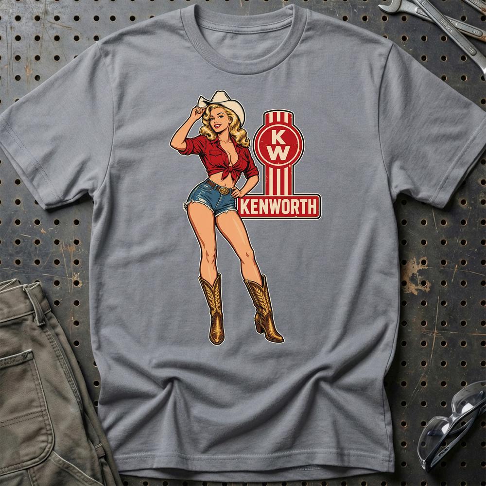 Kenworth Cowboy Pinup T-Shirt-Beklædning-Kenworth-Grå Sport-S-Garage Culture Shop- garage - man cave - merchandise