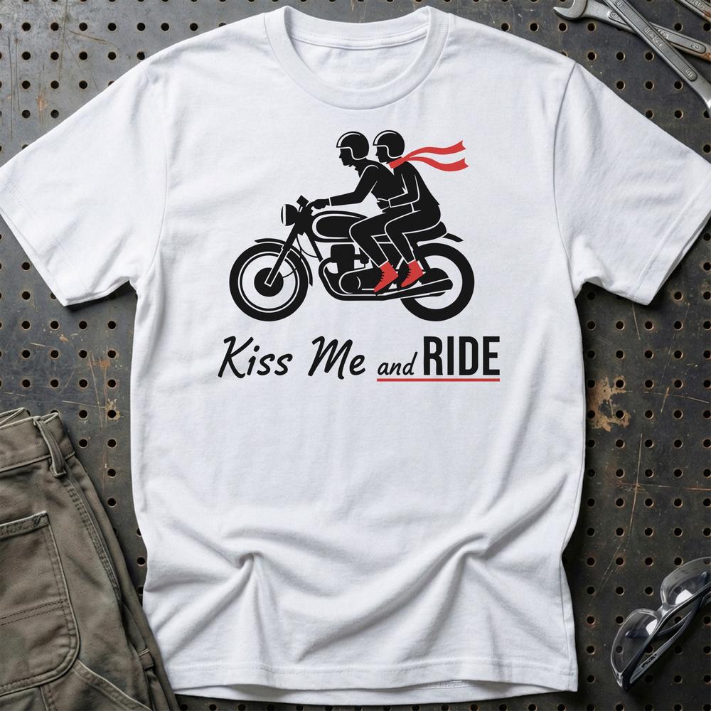 Kiss Me And Ride T-Shirt-Beklædning-Garage Culture-Hvid-S-Garage Culture Shop- garage - man cave - merchandise