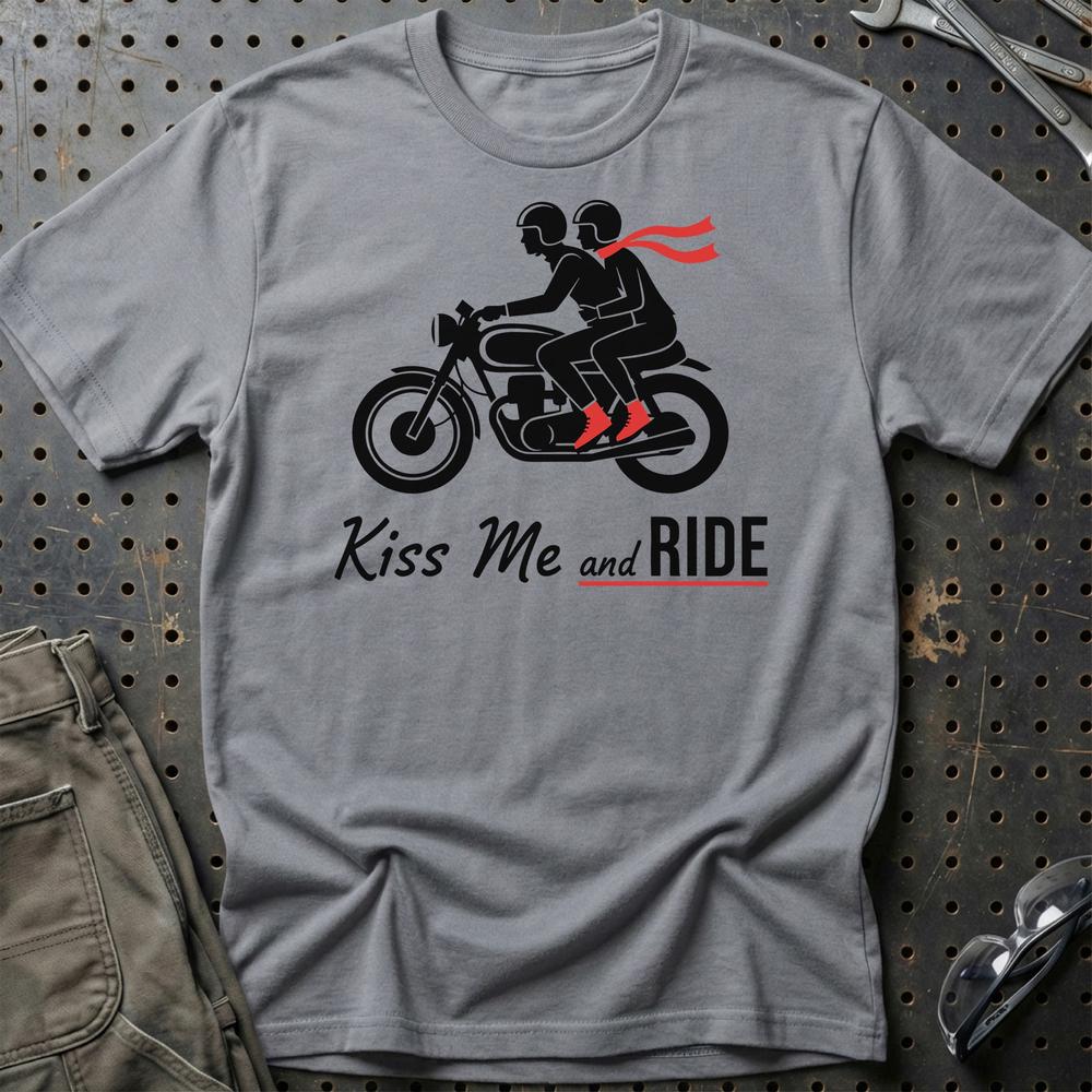 Kiss Me And Ride – Unisex T-Shirt , Bomuld-Beklædning-Garage Culture-Grå Sport-S-Garage Culture Shop- garage - man cave - merchandise