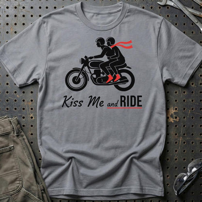 Kiss Me And Ride – Unisex T-Shirt , Bomuld-Beklædning-Garage Culture-Grå Sport-S-Garage Culture Shop- garage - man cave - merchandise