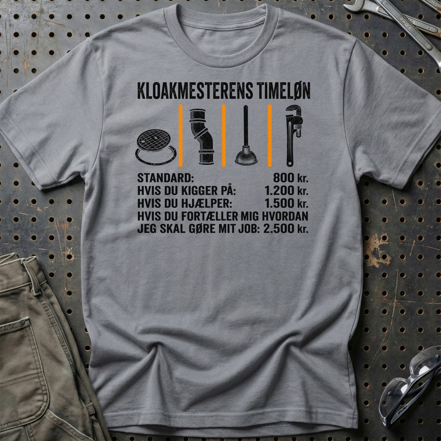Kloakmesterens Timeløn - Unisex T-Shirt , Bomuld
