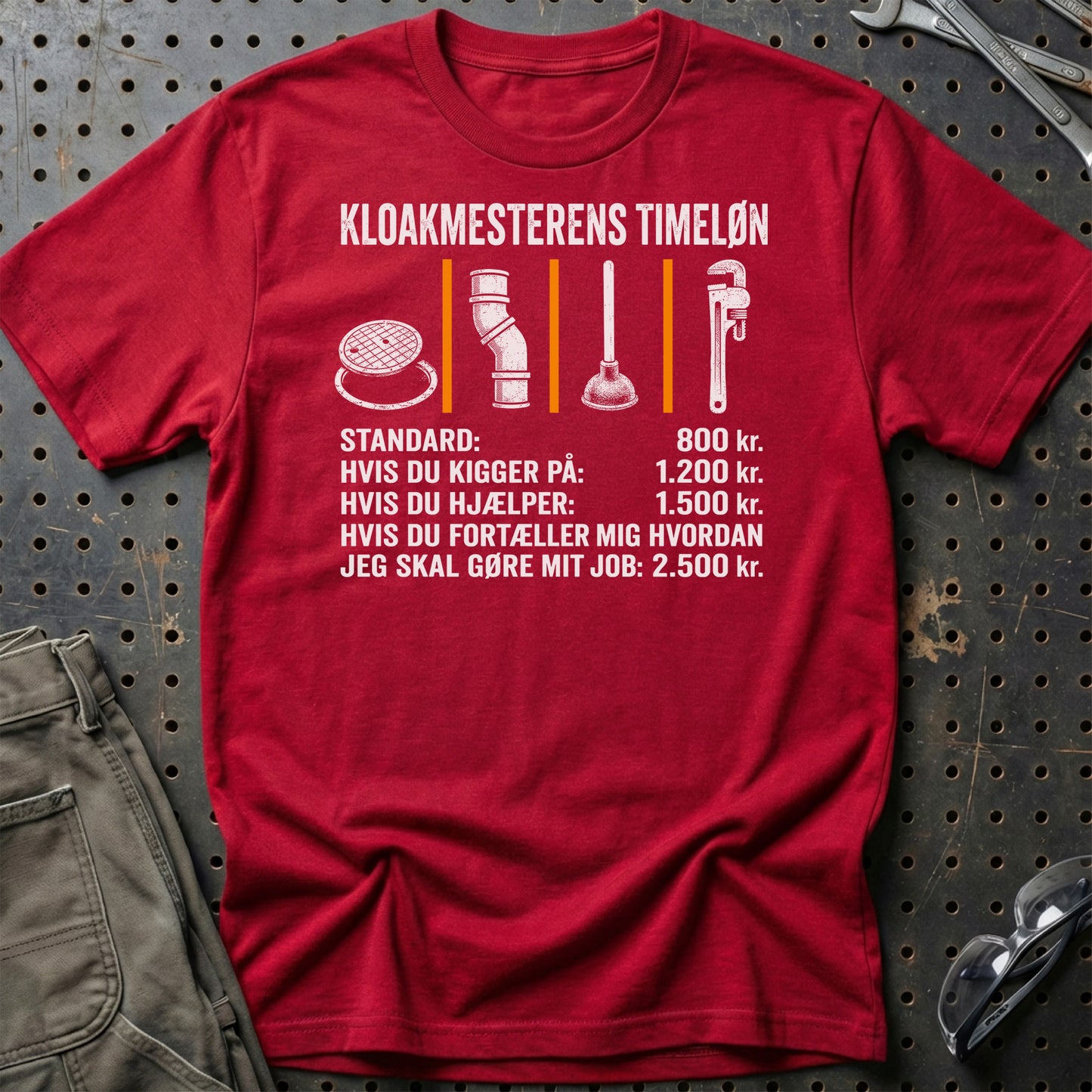 Kloakmesterens Timeløn - Unisex T-Shirt , Bomuld