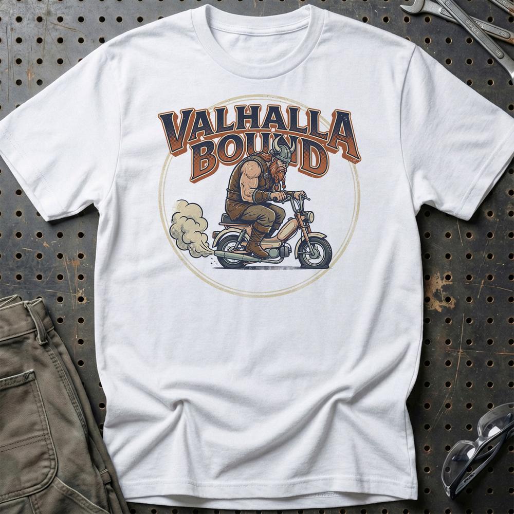 Knallert Valhalla Bound Viking Rider T-Shirt-Beklædning-Garage Culture-Hvid-S-Garage Culture Shop- garage - man cave - merchandise