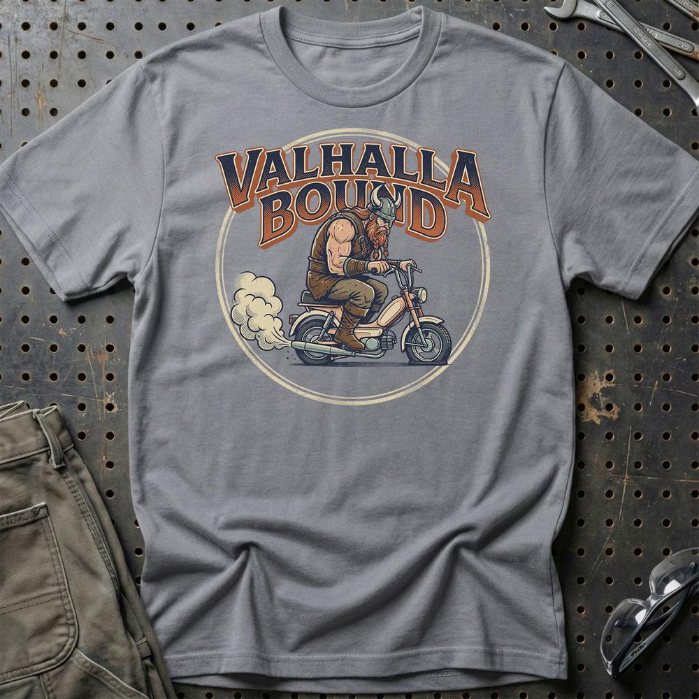 Knallert Valhalla Bound Viking Rider T-Shirt-Beklædning-Garage Culture-Grå Sport-S-Garage Culture Shop- garage - man cave - merchandise