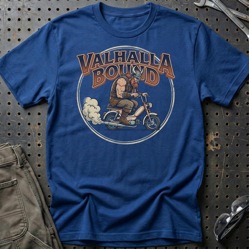 Knallert Valhalla Bound Viking Rider T-Shirt-Beklædning-Garage Culture-Blå Royal-S-Garage Culture Shop- garage - man cave - merchandise