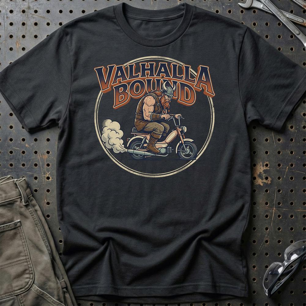 Knallert Valhalla Bound Viking Rider T-Shirt-Beklædning-Garage Culture-Sort-S-Garage Culture Shop- garage - man cave - merchandise