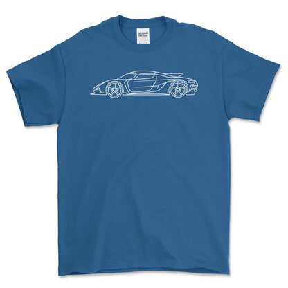 Koenigsegg Jesko Outline - Unisex T-Shirt , Bomuld-Beklædning-Koenigsegg-Blå Royal-S-Forside-Garage Culture Shop- garage - man cave - merchandise
